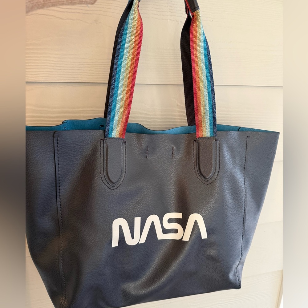 Coach Navy Blue NASA Tote with Rainbow Handles F28169